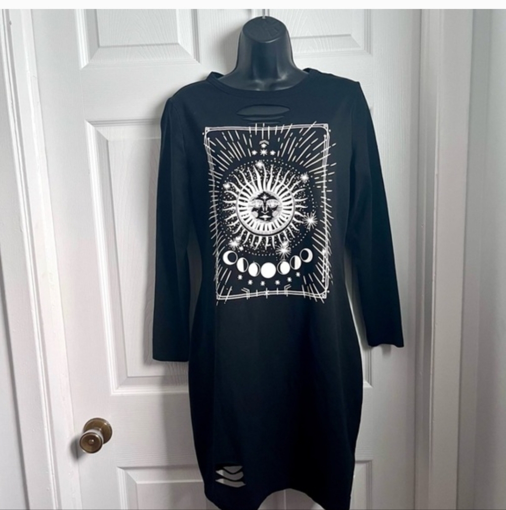 Goth Dress Black Cutout Medium Women grunge long sleeve